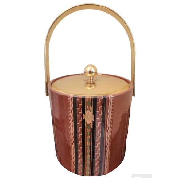 Vintage 1970s Elegance by Kraftware Southwestern Insulated Ice Bucket Gold Lid - Picture 2 of 6
